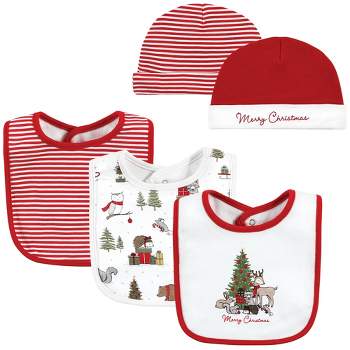 Hudson Baby Unisex Baby Cotton Bib and Headband or Caps Set, Christmas Forest, One Size
