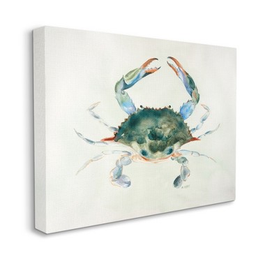 Stupell Industries Blue Sea Crab Over Beige Soft Watercolors