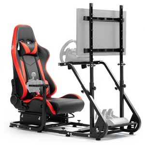 Dardoo Racing Cockpit with monitor mount & adjustable seat. Compatible with Logitech, Thrustmaster, Fanatec - wheel/peripherals not included - 1 of 4