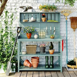 65 Inch Outdoor Potting Bench Garden Potting Table, Wooden Patio Workstation With Shelves Side Table Garden Potting Table - 1 of 4