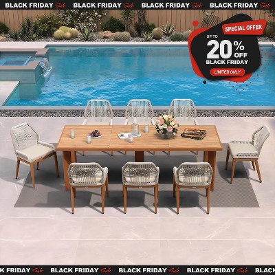 PURPLE LEAF Dining Set Patio Metal Table and Wicker Rattan Chairs for Outside Porch Garden Kitchen Modern Outdoor Furniture Sets
