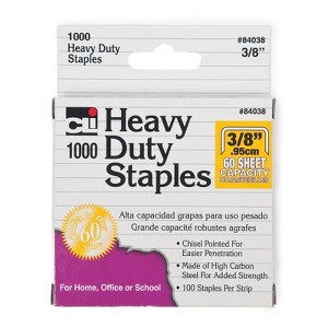 Charles Leonard Staples, Heavy Duty, 3/8" Leg Length, Carbon Steel, Silver, Box of 1000 (Case of 10) - 1 of 1