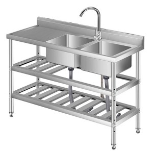 Stainless Steel Utility Sink, with Faucet, Legs, Cold and Hot Water Pipe, Heavy-Duty, Easy to Clean, for Laundry, Kitchen, Garage, Outdoor, Garden - 1 of 4