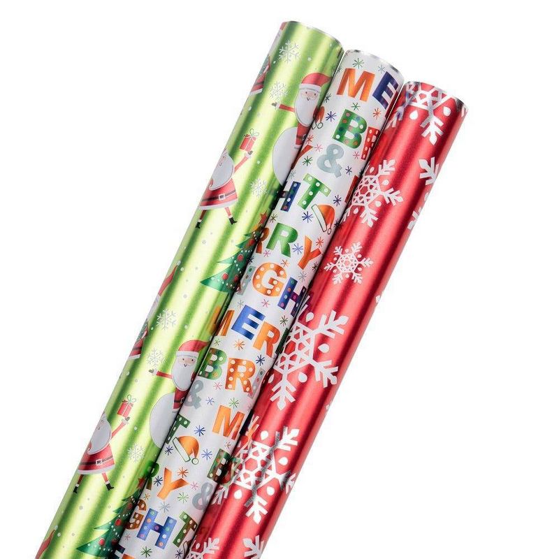 JAM Paper &#38; Envelope 3ct Frosted Holidays Christmas Gift Wrap Rolls, 1 of 6