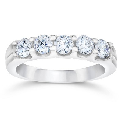 Pompeii3 3/4ct U Shape Five Stone Diamond Wedding Ring 14K White Gold