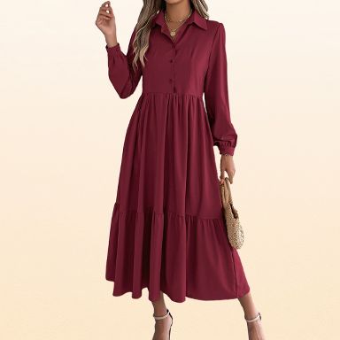 target burgundy dress EadianDree Women's Fall Lapel Collar Button Up Long Sleeve Midi Shirt Dress Tiered Flounce Hem A Line Half Placket Elegant Dresses,Burgundy BOARDWALK TERRY CLOTH Bardot Tailored A-Line Mini Size:XXL-XXXL