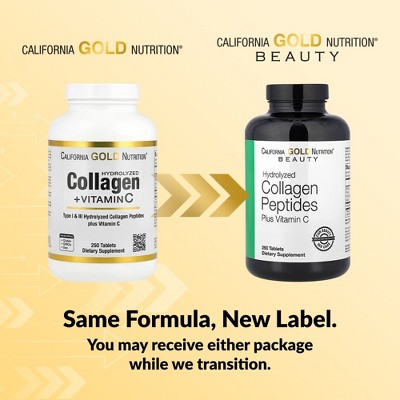 Hydrolyzed Collagen Peptides + Vitamin C by California Gold Nutrition - Support for Hair, Skin, Nails, Joints, & Bones - Featuring Type I & III