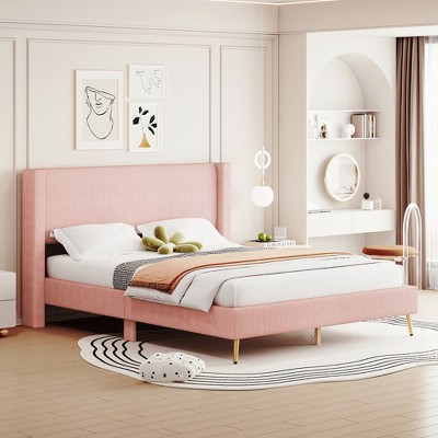 ALEXOUN Queen Size Platform Bed Frame with Corduroy Upholstered Headboard and Metal Legs, Mattress Foundation with Wooden Slats Support