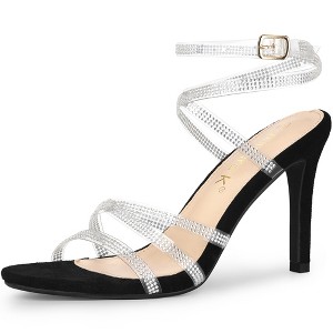 Allegra K Women's Clear Strap Rhinestone Lace Up Stiletto Heels Sandals - 1 of 4