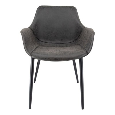 Charcoal Black Mid-Century Metal Arm Chair with Leather Accents