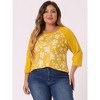 Agnes Orinda Women's Plus Size Round Neck 3/4 Raglan Sleeves Floral Printed Dressy Casual Peasant Tops - 2 of 4
