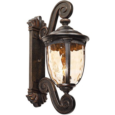 John Timberland Outdoor Wall Light Fixture Bronze Scroll 24" Champagne Hammered Glass for Exterior House Porch Patio