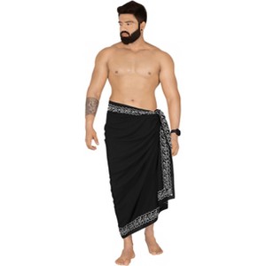 LA LEELA Men's Swimwear Cover Up Samoan Beachwear Summer Long Wrap Casual Vacation Lava Lava For Men Sarongs Cover-Up One Size Coal, Plain - 1 of 4