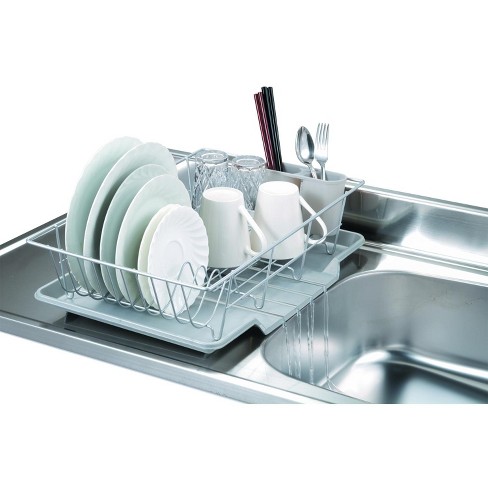 Chrome Kitchen Dish Drainer Rack with Drip Tray nickel-plated 37.5x29x13.5 cm 