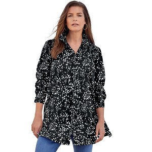 Roaman's Women's Plus Size Plus Size Kate Tunic Shirt – Long Sleeve Classic Button-Down With Flowy, Longline Fit - 1 of 4