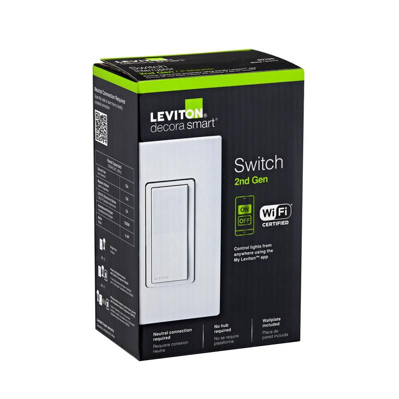 Leviton Decora 15 amps WiFi Smart Switch White 1 pk, 3 of 6