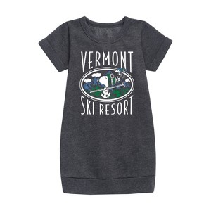 - Peanuts - Snoopy and Woodstock Vermont Ski Resort Graphic Short Sleeve Fleece Dress - 1 of 4