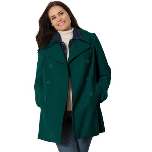 Woman Within Women s Plus Size Wool blend Double breasted Peacoat 14 W Emerald Green Target