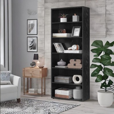 Black 6-Tier Adjustable Vertical Open Back Bookcase