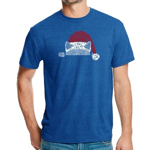 LA Pop Art Christmas Peeking Cat - Men's Premium Blend Word Art T-Shirt - 1 of 4