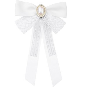 INSPIRE CHIC Women's Elegant Lace Pin Ribbon with Beads Brooch Bow Tie - 1 of 4