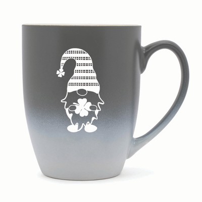 Elanze Designs Gnome With Stripes On Hat Two Toned Ombre Matte 10 ounce New Bone China Coffee Tea Cup Mug, Gray and White