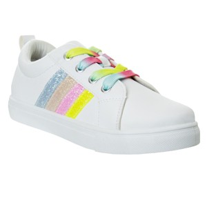 Kensie Girls White Casual Sneakers with Lace Up Closure and Glittery Accents  (Little Kid/Big Kid) - 1 of 4