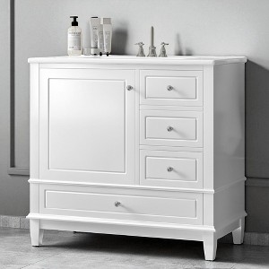 36-Inch Freestanding Bathroom Vanity with Ceramic Sink, Soft-Close Drawers, Side Cabinet Storage,Single Sink Vanity - 1 of 4