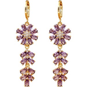 Vuskdtei18K Gold Plated Flower Dangle Earrings for Women, Hypoallergenic Cubic Zirconia Earrings, Elegant Chandelier Drop Earrings - 1 of 4