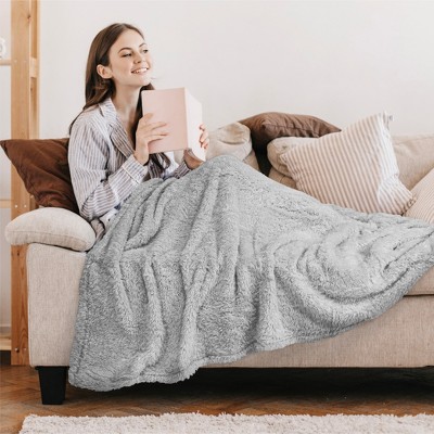 Light Gray Twin Faux Fur Sherpa Fleece Throw Blanket
