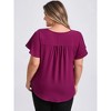 GRACE & GRANDEUR Women's Plus Size Pleated V Neck Button Decor Ruffle Sleeve Casual Loose Fit Blouses - 3 of 4