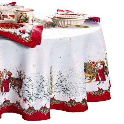 Holiday Oval White and Red Fabric Tablecloth