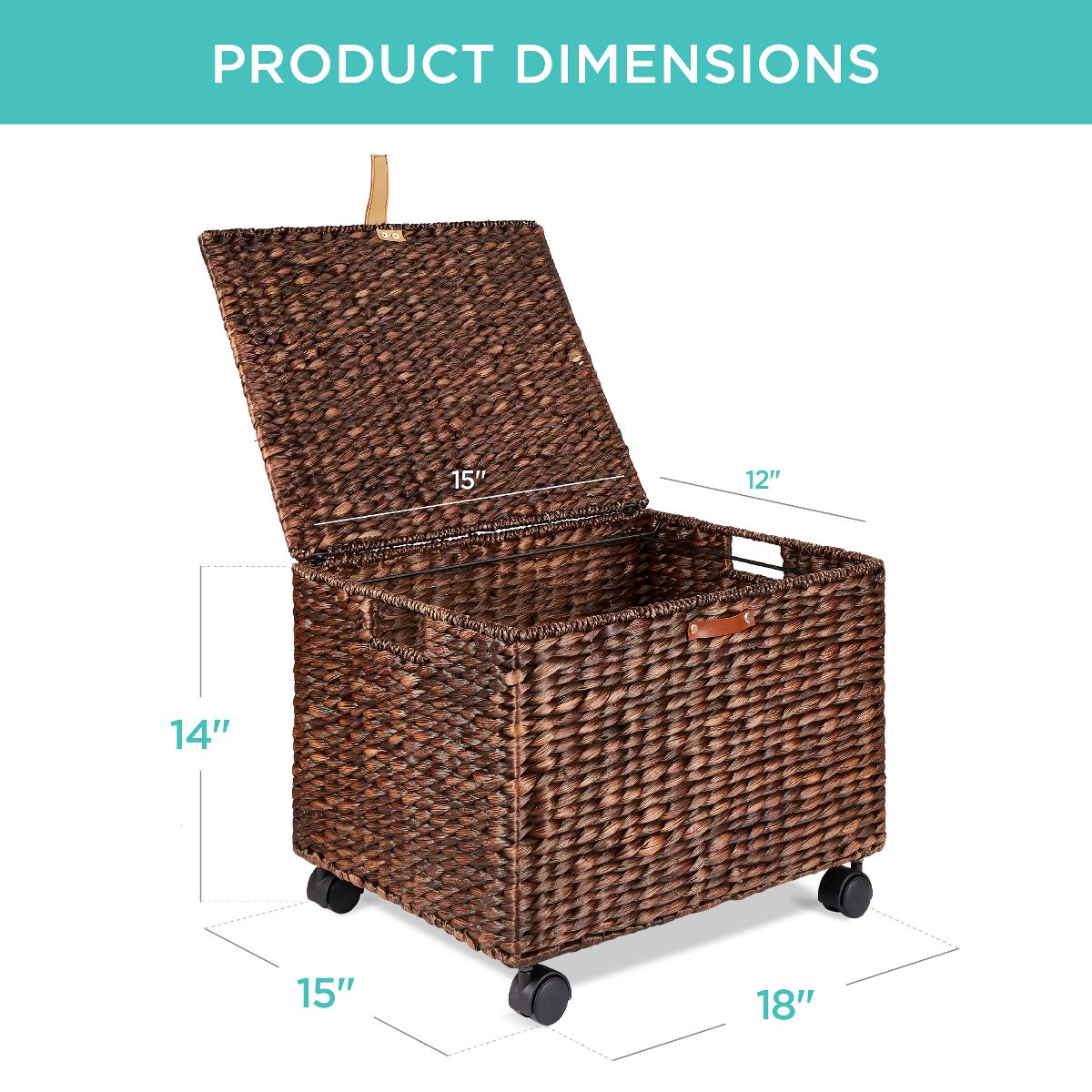 Best Choice Products Hyacinth Rolling Filing Cabinet Mobile Organizer Storage Basket w/ Lid, Locking Wheels - Natural - thumbnail 7