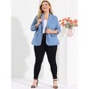 Agnes Orinda Women's Plus Size Denim Notched Lapel Color Block Stretch Blazers - 2 of 4
