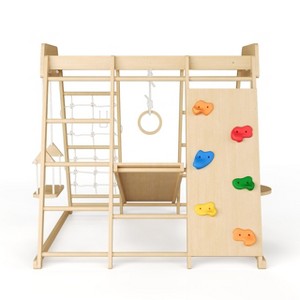 Garvee Playground Kids Climbing Toys, Wooden Climber Playset with Slide, Swing, Monkey Bars, Upright, Rope Ladder, Climb Net - 1 of 4