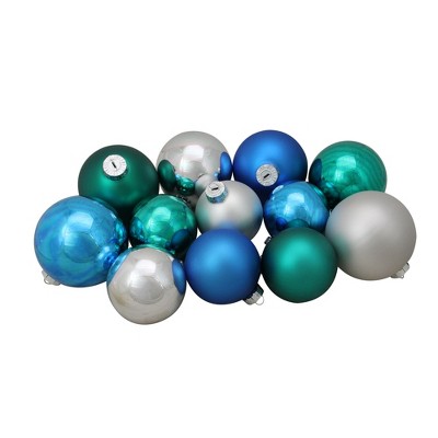 Northlight 72ct Turquoise Blue and Silver 2-Finish Glass Christmas Ball Ornaments 4" (100mm)