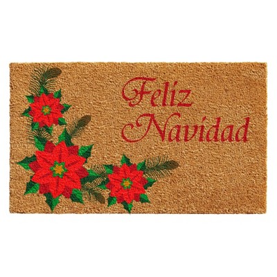 HomeRoots 17" X 29" Brown Red And Green Christmas Outdoor Coir Door Mat