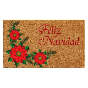 HomeRoots 17" X 29" Brown Red And Green Christmas Outdoor Coir Door Mat - 1 of 4