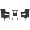 vidaXL 3 Piece Patio Bistro Set with Cushions Black Poly Rattan - 3 of 4