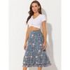 INSPIRE CHIC Women's Chiffon Elastic Waist Ruffle Tiered Flowy Midi Floral Printed Skirts - 3 of 4