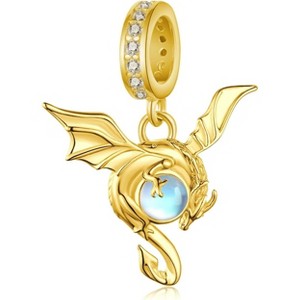 Sterling Silver Dragon Charm with Moonstone - Mythical Bead for Bracelets & Necklaces - 1 of 4