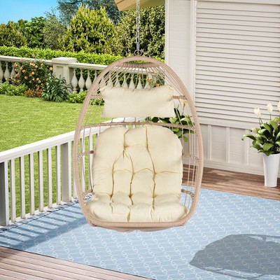 Sapphtopaz Porch Swing Egg-Shaped Swing Chair Rattan Hanging Seat Swing Chair with Cushions and Chain for Indoor, Garden, Terrace