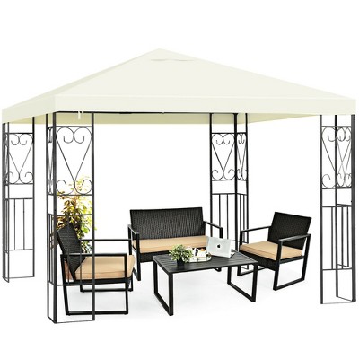 Beige 10'x10' Steel Frame Patio Gazebo Canopy Tent