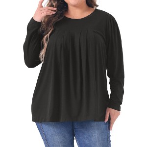 Agnes Orinda Women's Plus Size Loose Long Sleeve Dressy Pleated Round Neck Casual Blouses - 1 of 4