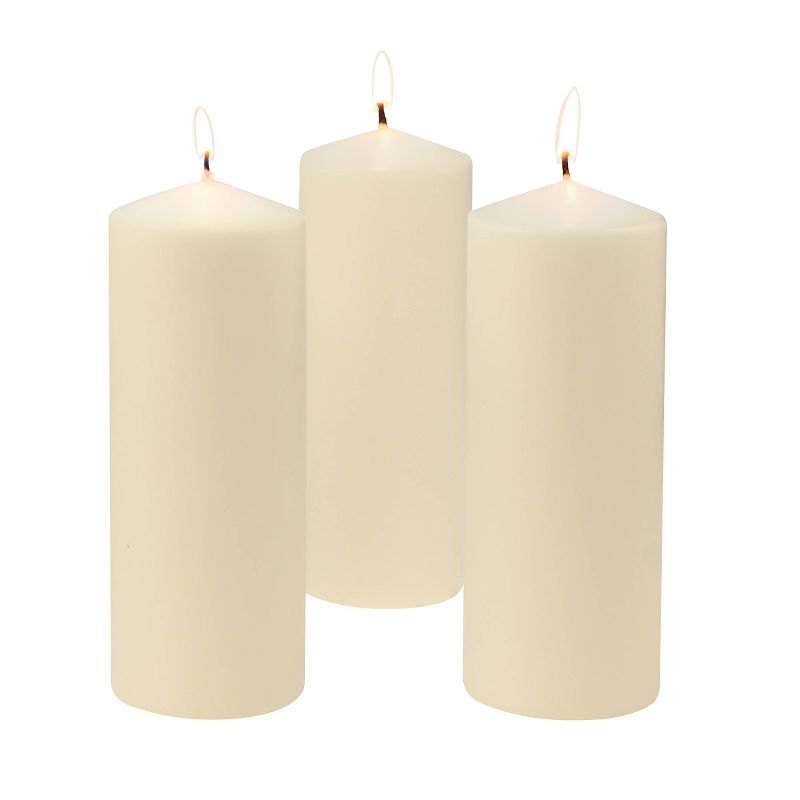 Stonebriar 3pk Tall 3&#39;&#39; x 8&#39;&#39; 80 Hour Long Burning Unscented Ivory Wax Pillar Candle, 2 of 8