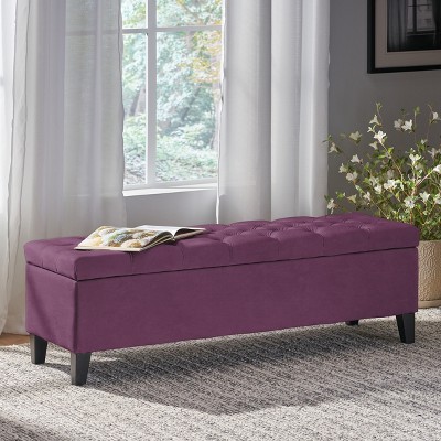 Vynxaria Contemporary Button-Tufted Storage Ottoman with Diamond Stitching and Birch Legs,Purple