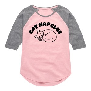 Girls' - Instant Message - Cat Nap Club Shirt Tail Raglan Graphic T-shirt - 1 of 4