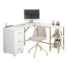 NicBex Home Office Desk L-Shape Writing Desk with 3 Drawers, 2 Open Storage Shelves, Wooden Desktop and Metal Legs for Study and Work - image 2 of 4