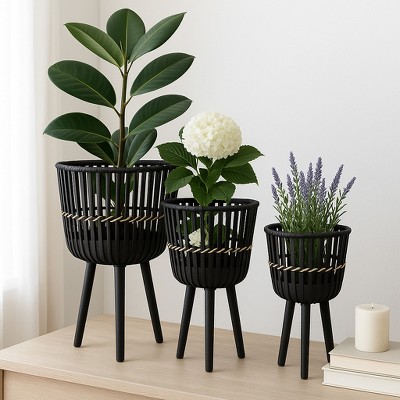 Timeless Home Decor Planters and Flower Pots - Ideal for Indoor or Outdoor Planters - Modern Wood Plant Stand for Garden and Patio Decor - Set of 3