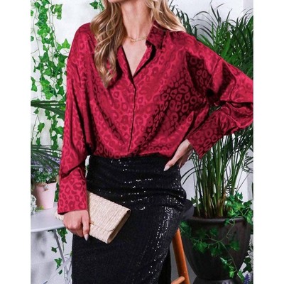 Women's Collared Animal Jacquard Shirt Blouse - Vine & Love